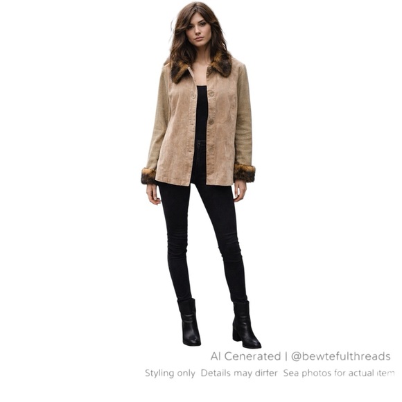 Guillaume Jackets & Blazers - Y2K Indie Sleaze Boho Suede Fur Trim Jacket Knit Sleeve Boutique L